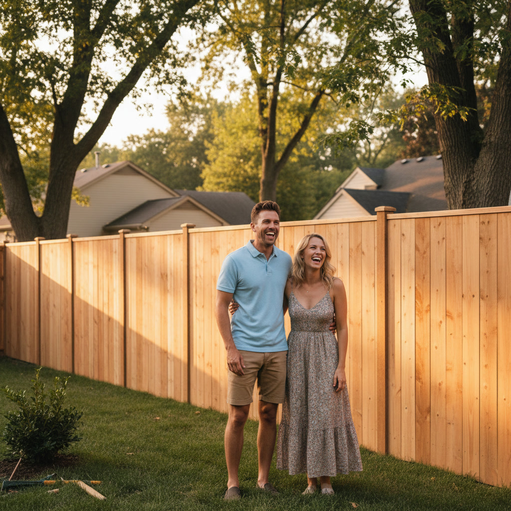 Wooden privacy fence installation in Batesville residential backyard