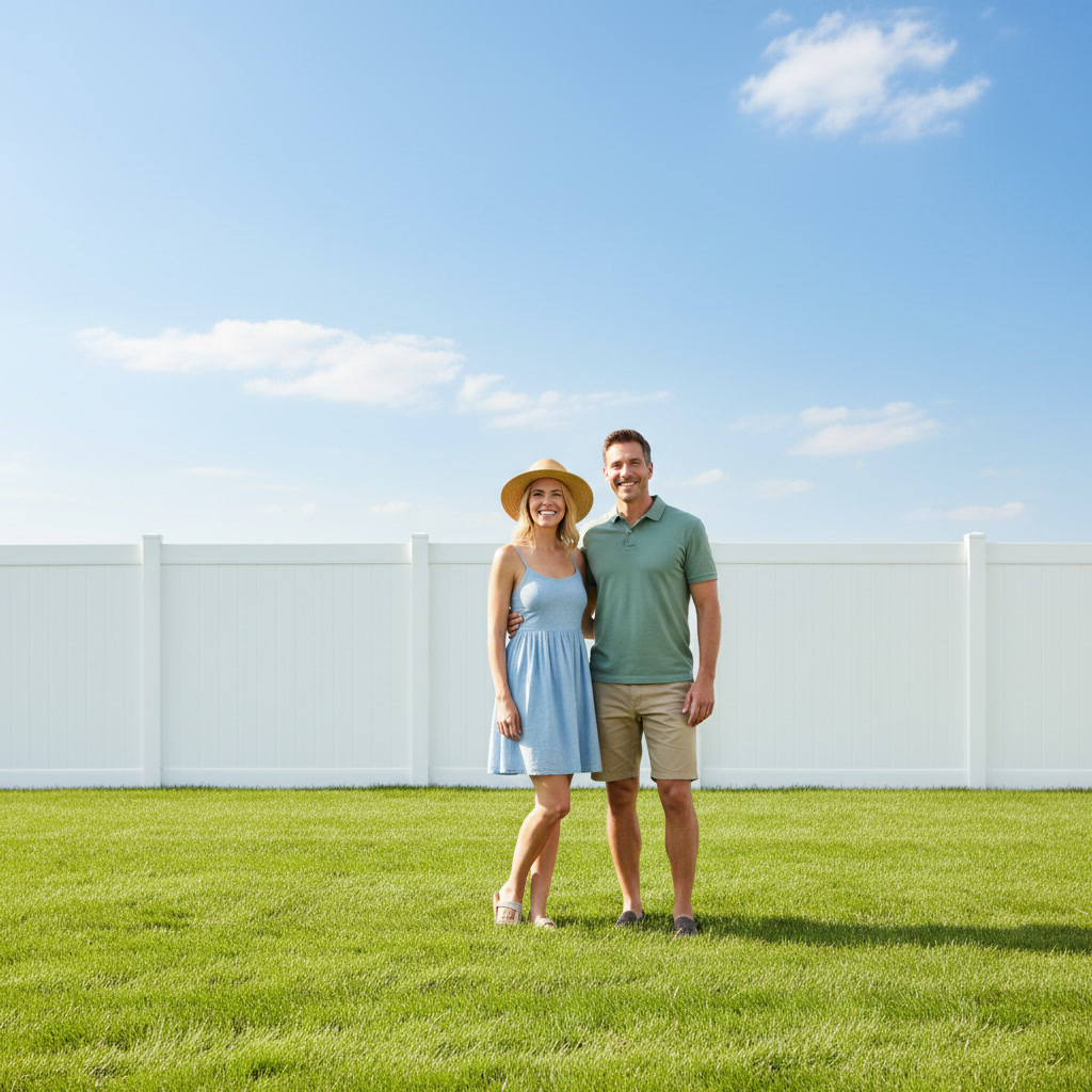 Tall wooden privacy fence installation in Conway residential backyard