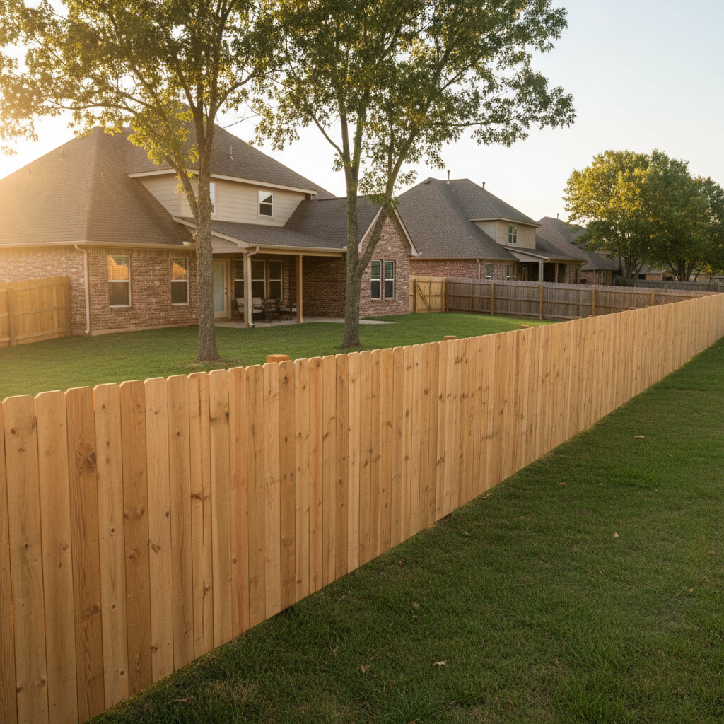 Privacy fence installation showing post placement and panel assembly in Arkansas backyard