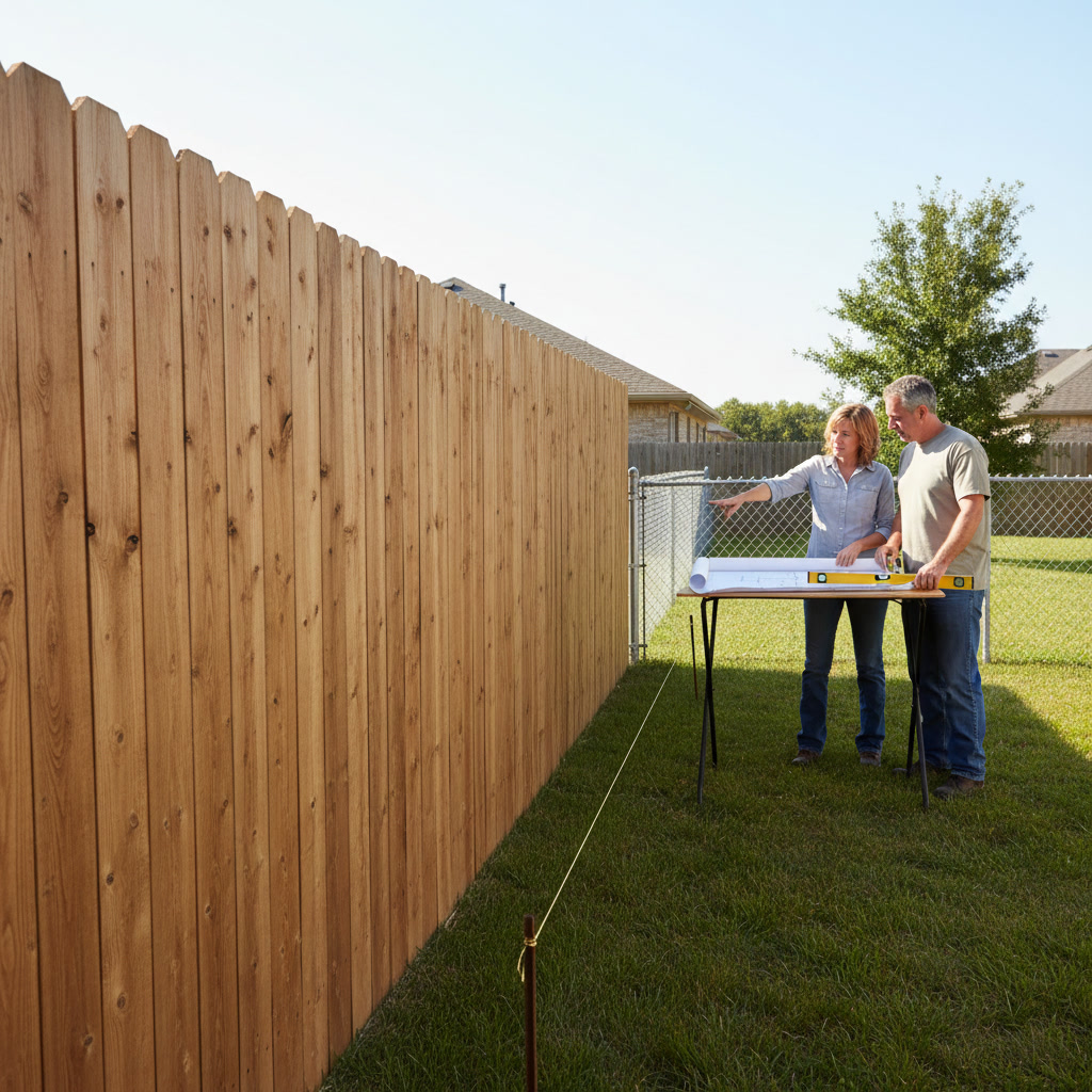 Six foot privacy fence installed in a residential backyard with proper spacing