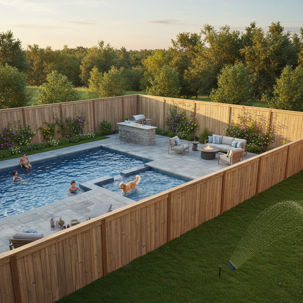 Privacy fence surrounding an outdoor patio with adequate height for screening