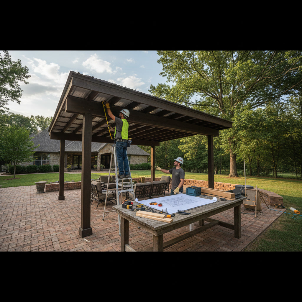 Beautiful patio cover installation at an Arkansas home providing shade and outdoor living space