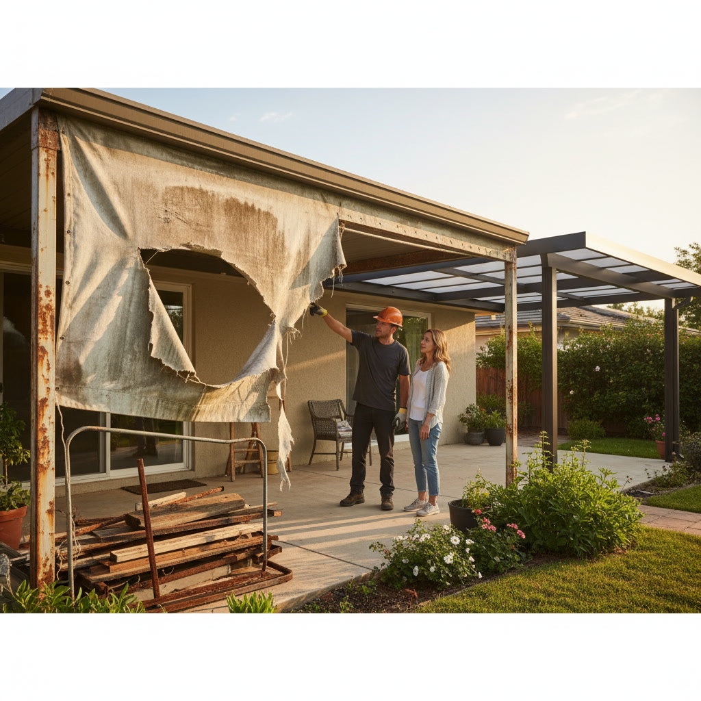 well-maintained patio cover protecting outdoor living space in Arkansas home