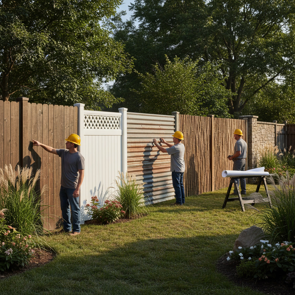 Beautiful privacy fence installation in residential backyard showcasing different fence styles and materials