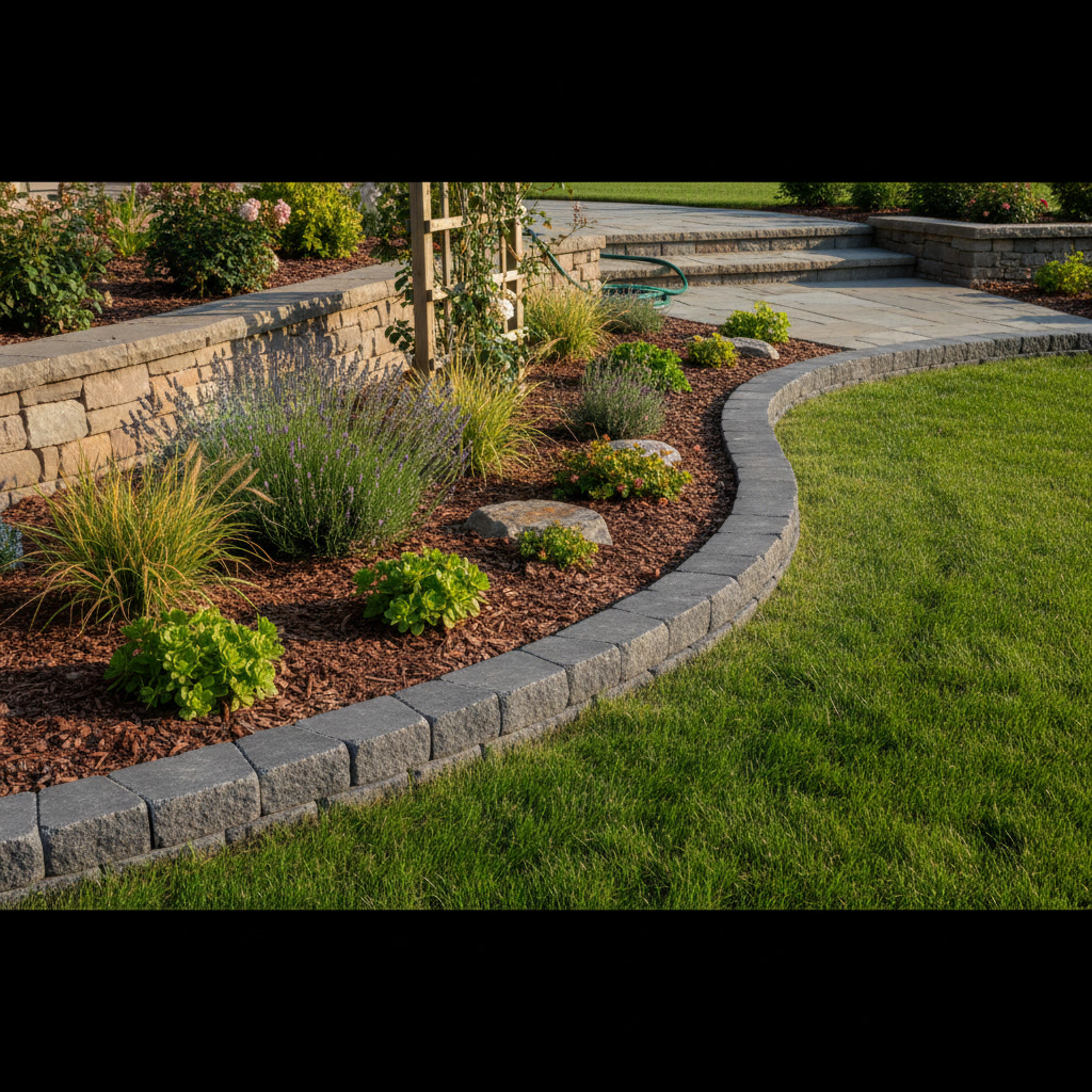 Professional landscape outliner installation creating clean bed borders in residential yard