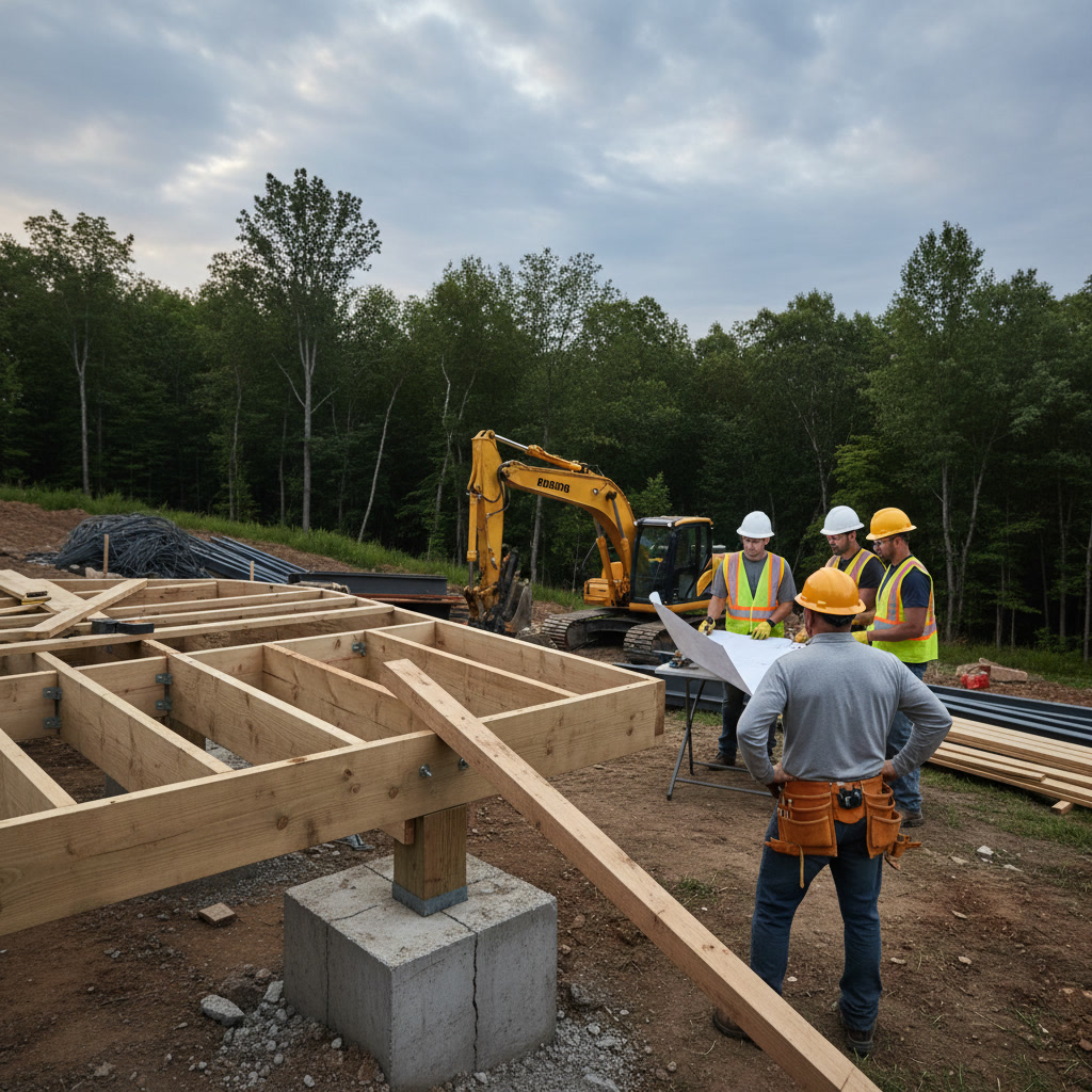 Professional contractor installing custom outdoor structure